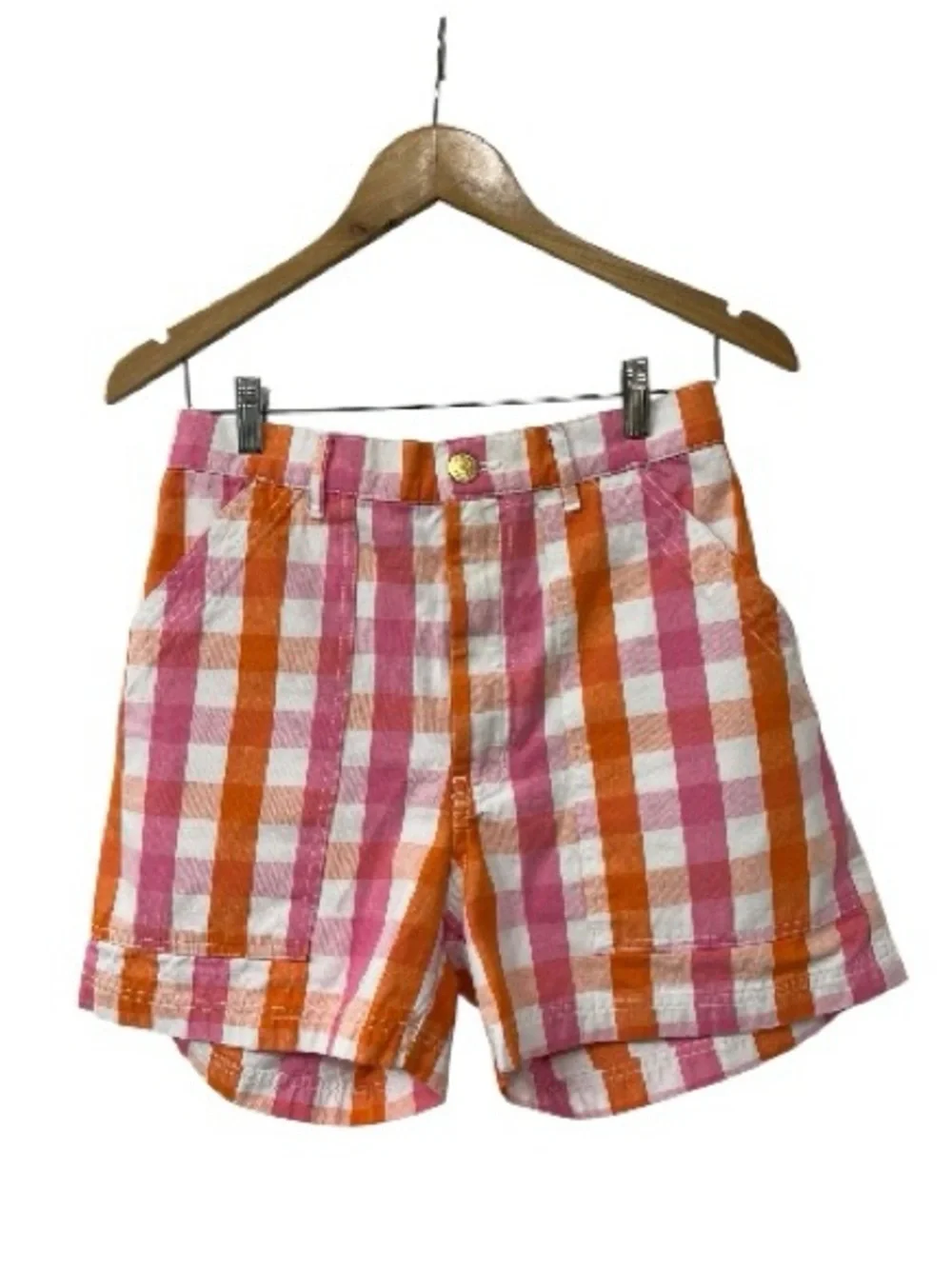 Big Bud Press Work Pants Shorts Blue Pink Orange Check S